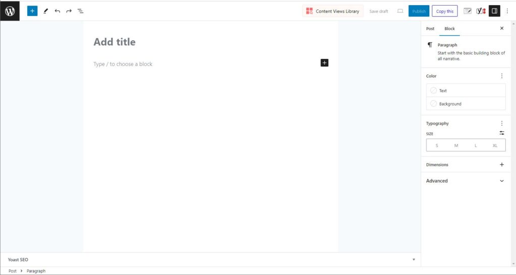 Screenshot of the Add New Post window in WordPress 